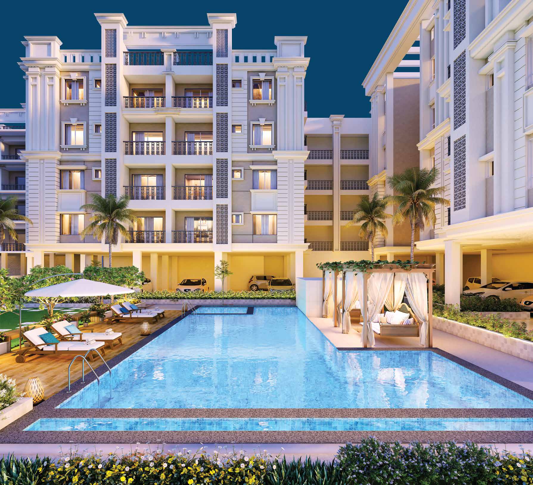 Astha Rajarhat swimming pool and landscaped courtyard